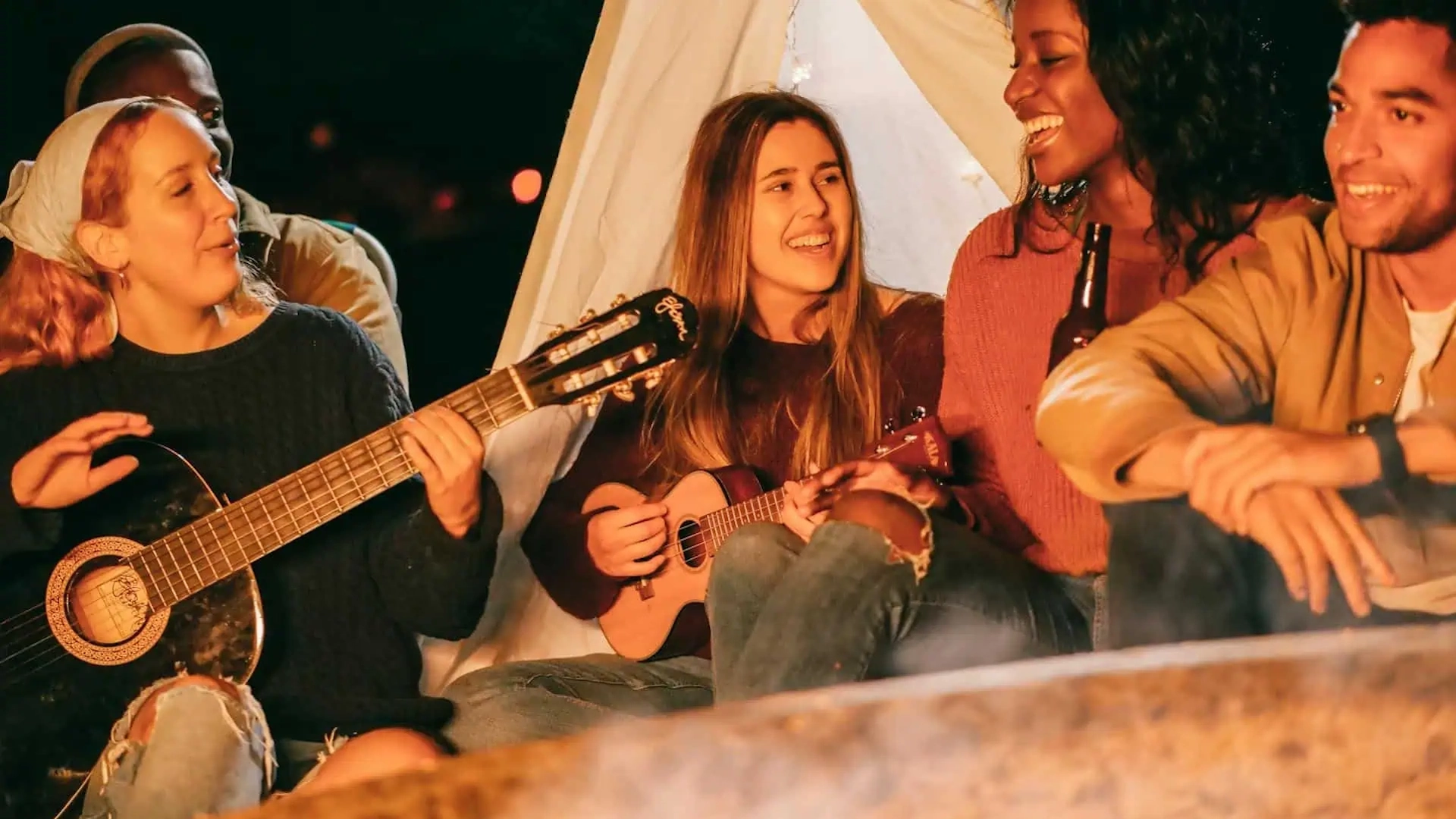Camping etiquette guide with tents and campfire
